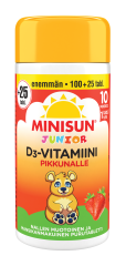 Minisun D-vitamiini Mansikka-Nalle jr.10 mikrog 125 tabl